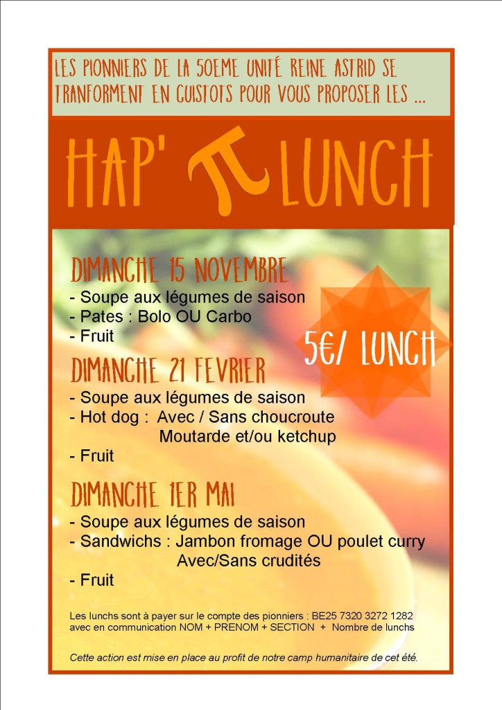 Le menu des Hap'π Lunch 2015-2016